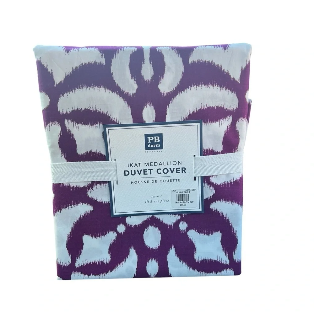 Pottery Barn Teen Dorm Ikat Medallion Twin Duvet Cover in dark purple cotton